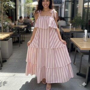 MDS Stripes by Mark D Sikes Pink Orange Tiered Sleeveless Maxi Dress 6